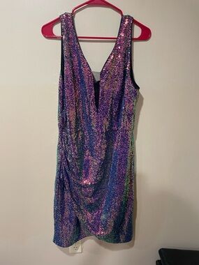 Grace Karin Iridescent Sequin Mini Dress - Purple & Green